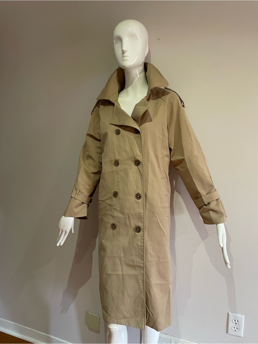Classic Tan Trench Coat - Women's Double-Breasted Jacket - Picture 1 of 2